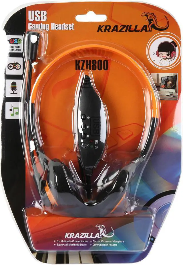 Alt view image 7 of 7 - Krazilla KZH800 USB Gaming Headset with Microphone and Volume Control / Mute - Orange (Grade A, new open box)