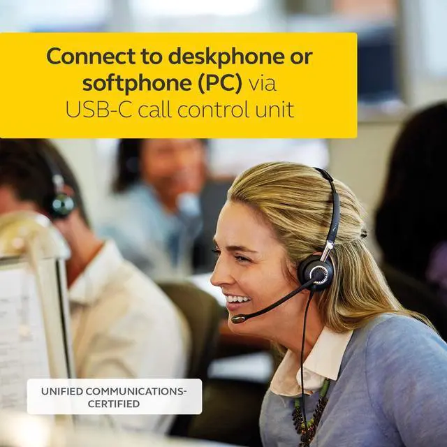 Alt view image 3 of 9 - Jabra 2400 II USB DUO CC Wired Call Center Headset for Softphone with Noise Cancelling Microphone, Optimized for Unified Communication