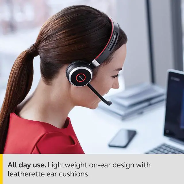 Alt view image 5 of 10 - Jabra Evolve 65 MS Wireless Headset, Stereo – Includes Link 370 USB Adapter – Bluetooth Headset with Industry-Leading Wireless Performance, Advanced Noise-Cancelling Microphone, All Day Battery