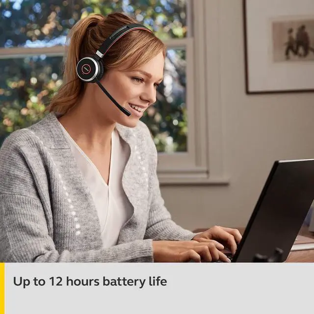 Alt view image 4 of 10 - Jabra Evolve 65 MS Wireless Headset, Stereo – Includes Link 370 USB Adapter – Bluetooth Headset with Industry-Leading Wireless Performance, Advanced Noise-Cancelling Microphone, All Day Battery