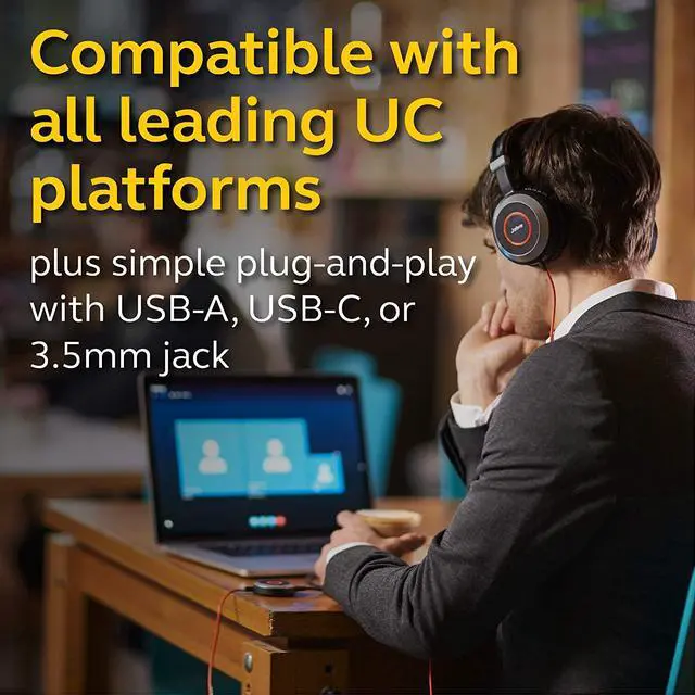 Alt view image 5 of 9 - Jabra Evolve 80 UC Wired Headset Professional Telephone Headphones with Unrivalled Noise Cancellation for Calls and Music, Features World-Class Speakers and All Day Comfort