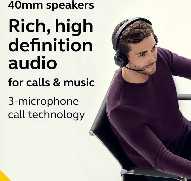 Alt view image 3 of 8 - Jabra Evolve2 65 MS Wireless Headphones with Link380a, Stereo, Black – Wireless Bluetooth Headset for Calls and Music, 37 Hours of Battery Life, Passive Noise Cancelling Headphones