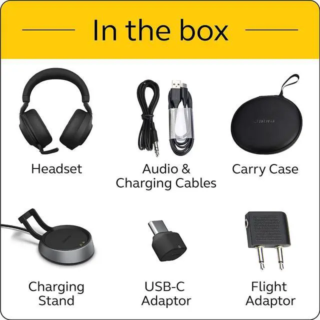 Alt view image 8 of 8 - Jabra Evolve2 85 UC Wireless Headphones with Link380c & Charging Stand, Stereo, Black – Wireless Bluetooth Headset for Calls and Music, 37 Hours of Battery Life, Advanced Noise Cancelling Headphones