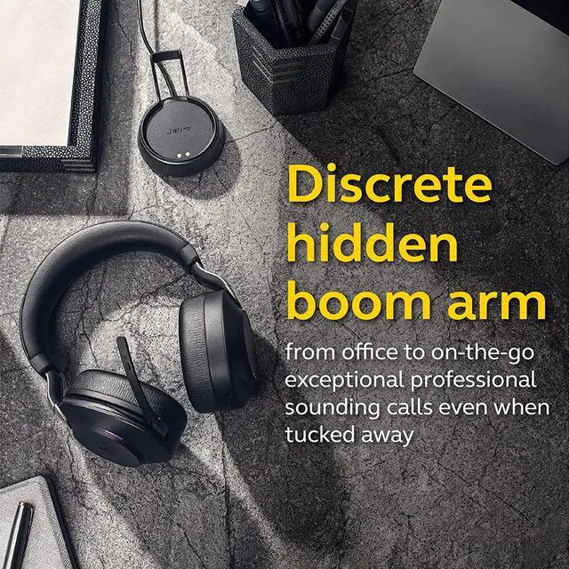 Alt view image 6 of 8 - Jabra Evolve2 85 UC Wireless Headphones with Link380c & Charging Stand, Stereo, Black – Wireless Bluetooth Headset for Calls and Music, 37 Hours of Battery Life, Advanced Noise Cancelling Headphones