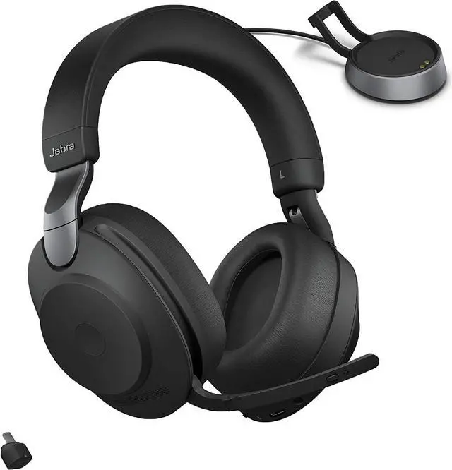 Alt view image 2 of 8 - Jabra Evolve2 85 UC Wireless Headphones with Link380c & Charging Stand, Stereo, Black – Wireless Bluetooth Headset for Calls and Music, 37 Hours of Battery Life, Advanced Noise Cancelling Headphones