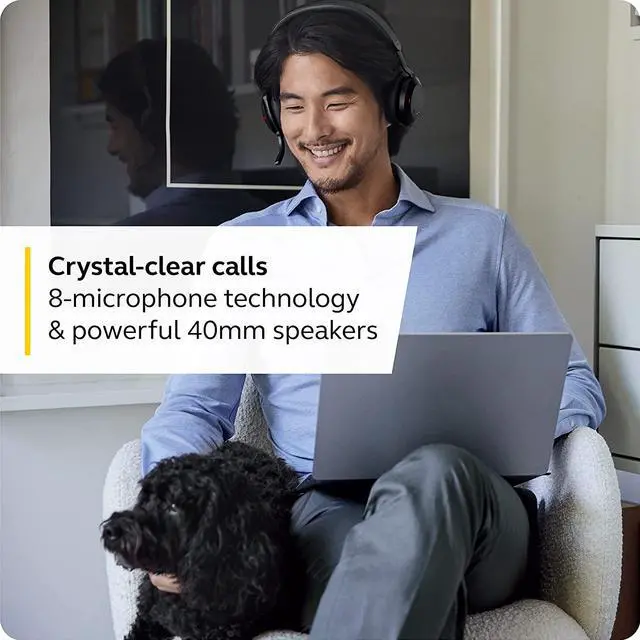 Alt view image 4 of 7 - Jabra Evolve2 75 PC Wireless Headset with 8-Microphone Technology - Dual Foam Stereo Headphones with Adjustable Advanced Active Noise Cancelling, USB-C Bluetooth Adapter and UC Compatibility - Black