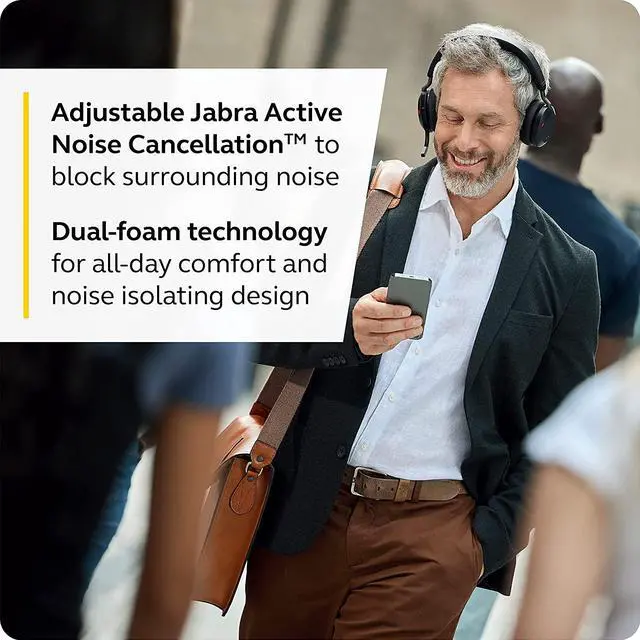 Alt view image 6 of 9 - Jabra Evolve2 75 PC Wireless Headset with Charging Stand and 8-Mic Technology - Dual Foam Stereo Headphones with Advanced Active Noise Cancelling, USB-C Bluetooth Adapter and MS Compatibility - Black