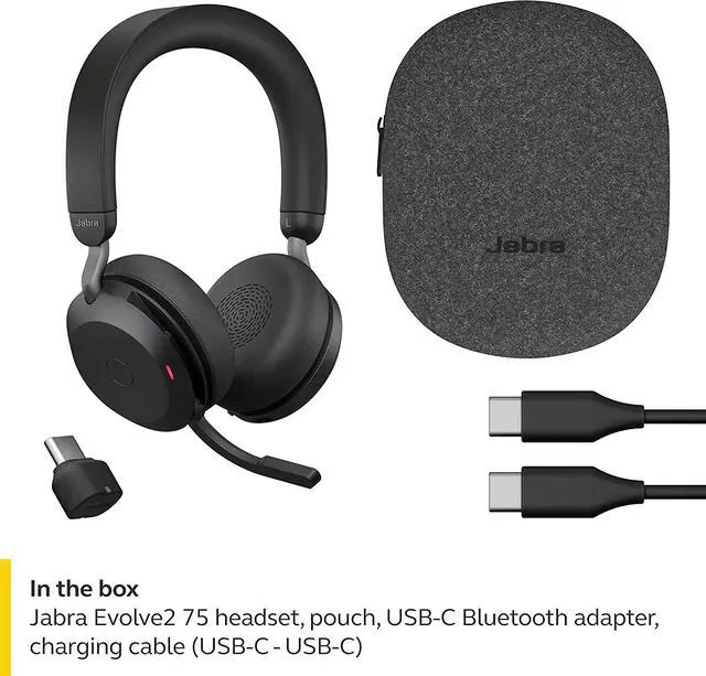 Alt view image 8 of 8 - Jabra Evolve2 75 PC Wireless Headset with 8-Microphone Technology - Dual Foam Stereo Headphones with Adjustable Advanced Active Noise Cancelling, USB-C Bluetooth Adapter and UC Compatibility - Black