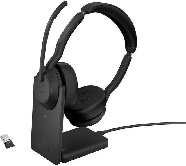 Main image of Jabra Evolve2 55 MS Teams Headset - Stereo - Wireless - Bluetooth - USB-A - 98.4 ft - 20 Hz - 20 kHz - On-ear - Binaural - Supra-aural - MEMS Technology, Noise Cancelling Microphone - 25599-999-989-01