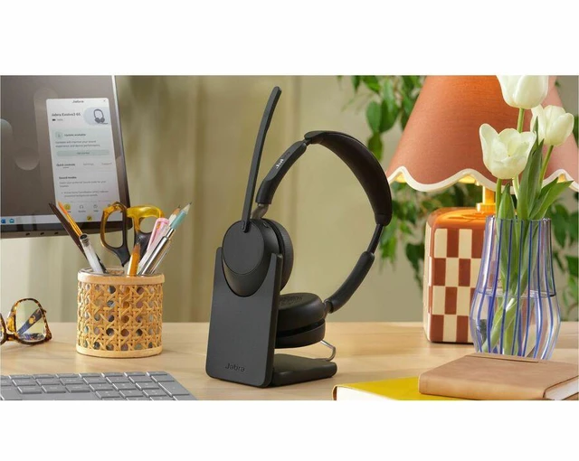 Alt view image 2 of 4 - Jabra Evolve3 65 Headset - Microsoft Teams Certification - Stereo - Wired/Wireless - Bluetooth - 98.4 ft - 16 Ohm - 20 Hz to 20 kHz - Binaural - Supra-aural - 3.94 ft Cable - 36599-999-989