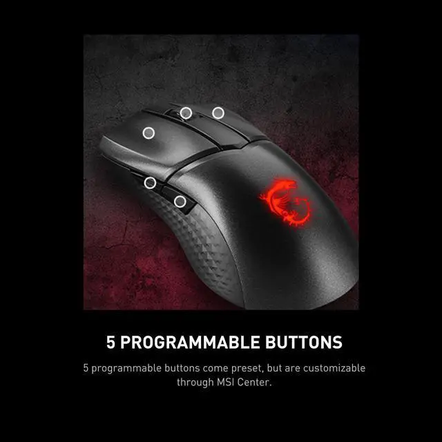 Alt view image 9 of 16 - MSI Clutch GM31 Lightweight Wireless Ergonomic Gaming Mouse & Charging Dock, 12K DPI Optical Sensor, 60M Omron Switches, Fast-Charging 110Hr Battery, RGB Mystic Light, 5 Programmable Buttons, PC/Mac