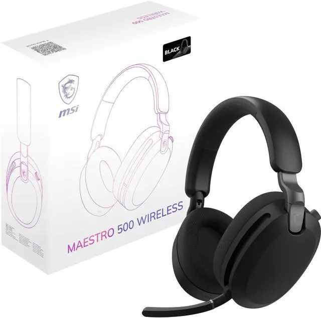 Main image of MSI MAESTRO 500 WIRELESS Gaming Headset, 40mm Drivers, Foldable Design, Active Noise Cancellation, Multi Platform Compatible, Black