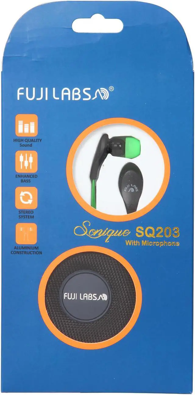 Alt view image 7 of 7 - Fuji Labs Green AUFJ-SQWMS203GR 3.5mm Connector Sonique SQ203 Designer In-Ear Headphones with In-line Mic