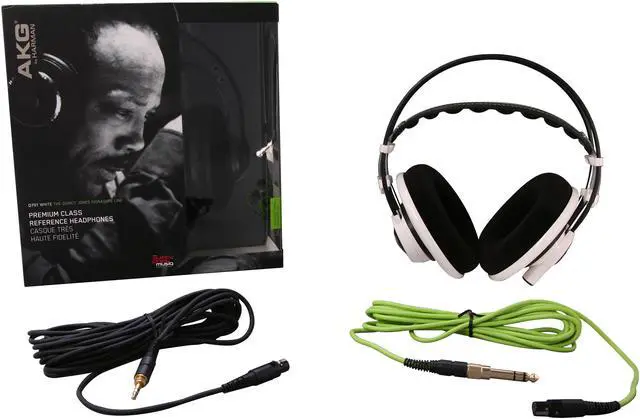 Alt view image 6 of 6 - AKG White with Lime Accents Q701WHT 3.5mm Connector Over-Ear Quincy Jones Signature Line Reference-Class Premium Headphone (White)