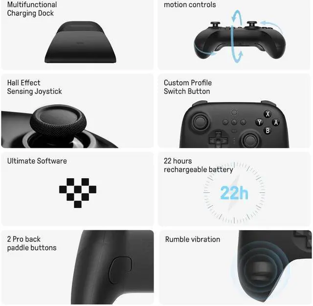 Alt view image 6 of 6 - 8BitDo Ultimate Bluetooth Controller with Charging Dock - Black  80NA02
