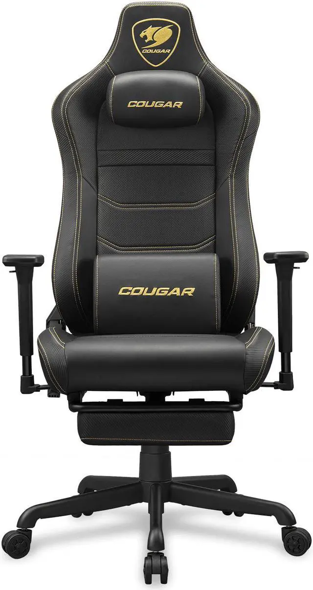 Main image of Cougar Armor Evo S Black Gaming, with Retractable Footrest, Ergonomic, Premium Breathable PVC Leather - 3D Adjustable Armrest - Reclaining Backrest up to 155º  - Tilt Mechanism, Black/Gold