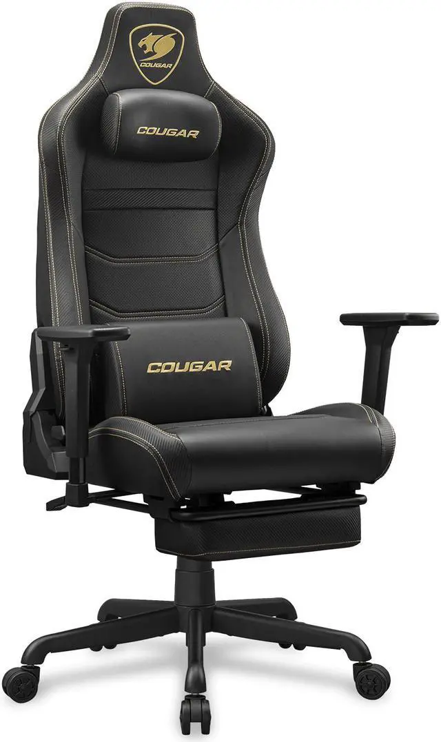 Alt view image 2 of 9 - Cougar Armor Evo S Black Gaming, with Retractable Footrest, Ergonomic, Premium Breathable PVC Leather - 3D Adjustable Armrest - Reclaining Backrest up to 155º  - Tilt Mechanism, Black/Gold
