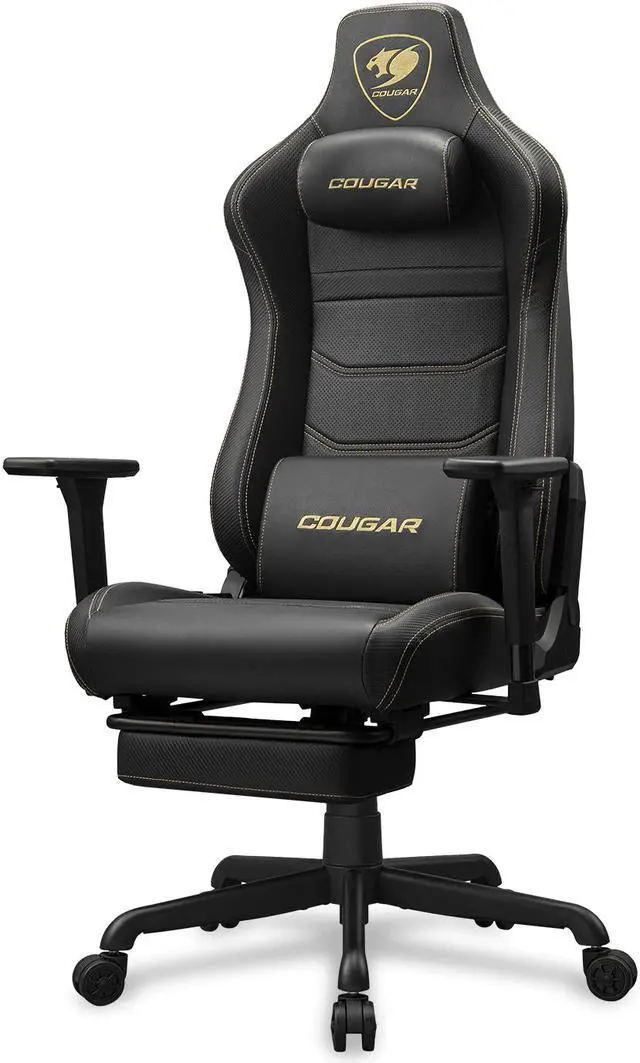 Alt view image 3 of 9 - Cougar Armor Evo S Black Gaming, with Retractable Footrest, Ergonomic, Premium Breathable PVC Leather - 3D Adjustable Armrest - Reclaining Backrest up to 155º  - Tilt Mechanism, Black/Gold