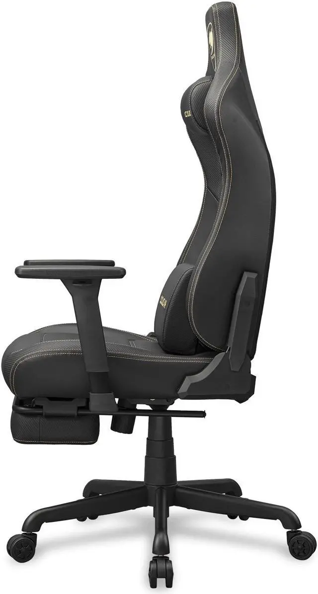 Alt view image 4 of 9 - Cougar Armor Evo S Black Gaming, with Retractable Footrest, Ergonomic, Premium Breathable PVC Leather - 3D Adjustable Armrest - Reclaining Backrest up to 155º  - Tilt Mechanism, Black/Gold