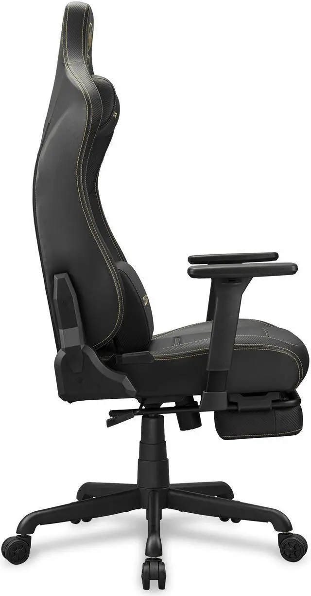 Alt view image 5 of 9 - Cougar Armor Evo S Black Gaming, with Retractable Footrest, Ergonomic, Premium Breathable PVC Leather - 3D Adjustable Armrest - Reclaining Backrest up to 155º  - Tilt Mechanism, Black/Gold