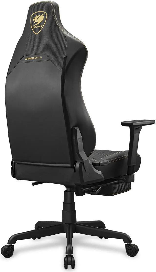 Alt view image 6 of 9 - Cougar Armor Evo S Black Gaming, with Retractable Footrest, Ergonomic, Premium Breathable PVC Leather - 3D Adjustable Armrest - Reclaining Backrest up to 155º  - Tilt Mechanism, Black/Gold