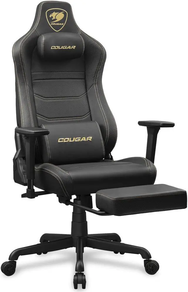 Alt view image 8 of 9 - Cougar Armor Evo S Black Gaming, with Retractable Footrest, Ergonomic, Premium Breathable PVC Leather - 3D Adjustable Armrest - Reclaining Backrest up to 155º  - Tilt Mechanism, Black/Gold