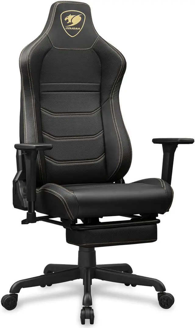 Alt view image 9 of 9 - Cougar Armor Evo S Black Gaming, with Retractable Footrest, Ergonomic, Premium Breathable PVC Leather - 3D Adjustable Armrest - Reclaining Backrest up to 155º  - Tilt Mechanism, Black/Gold