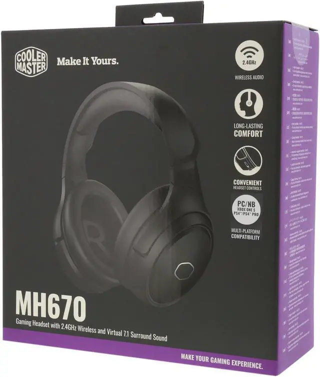 Alt view image 12 of 12 - Cooler Master MH670 Gaming Headset with 2.4GHz Wireless, Virtual 7.1 Surround Sound, and Multi-Platform Compatibility