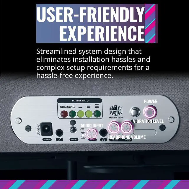 Alt view image 5 of 14 - Cooler Master Synk X Lunar Gray Ergonomic Real-Time Tactile Immersion Chair, Retractable Leg Rest, All-in-one Controller, Breathable Fabric, Stable Rolling Base, Solid Structure (IXC-SX1-I-US1)