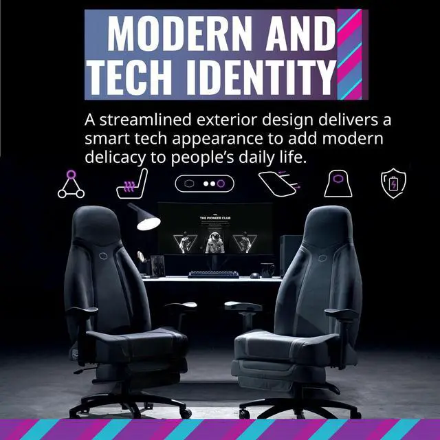 Alt view image 9 of 14 - Cooler Master Synk X Lunar Gray Ergonomic Real-Time Tactile Immersion Chair, Retractable Leg Rest, All-in-one Controller, Breathable Fabric, Stable Rolling Base, Solid Structure (IXC-SX1-I-US1)