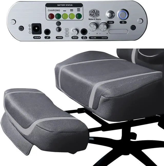 Alt view image 14 of 14 - Cooler Master Synk X Lunar Gray Ergonomic Real-Time Tactile Immersion Chair, Retractable Leg Rest, All-in-one Controller, Breathable Fabric, Stable Rolling Base, Solid Structure (IXC-SX1-I-US1)