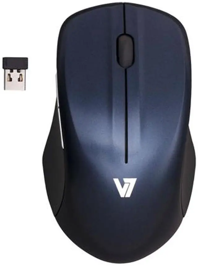 Alt view image 2 of 5 - V7 Wireless Full Size Blue Trace Mouse MV5000202-8NB Black/Blue 4 Buttons 1 x Wheel USB RF Wireless Optical with Blue Trace Mouse