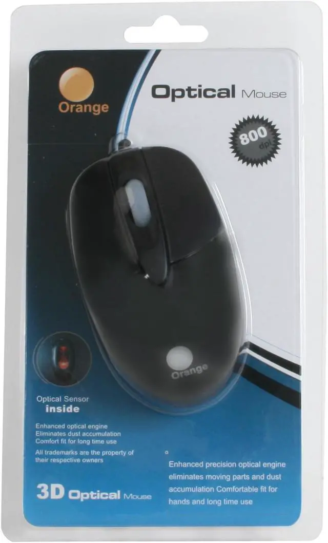 Alt view image 6 of 6 - Orange MOUC6660BK Black 3 Buttons 1 x Wheel USB Wired Optical Mouse