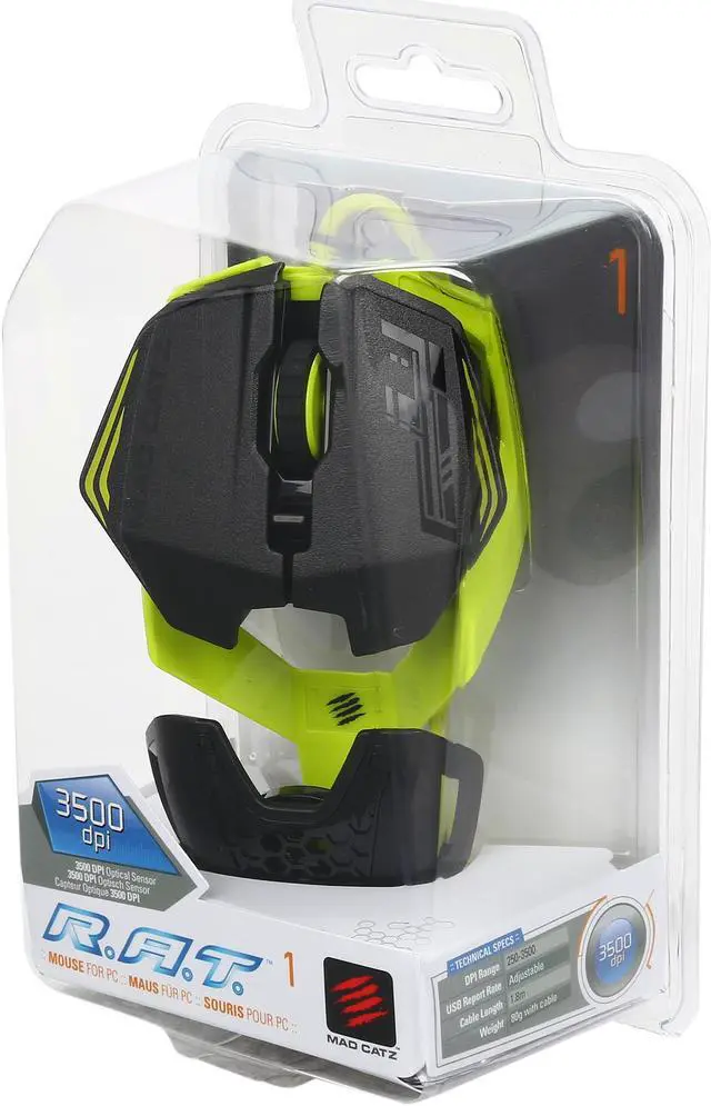 Alt view image 6 of 6 - Mad Catz R.A.T.1 MCB437260006/06/1 Green 6 Buttons Wired Gaming Mouse