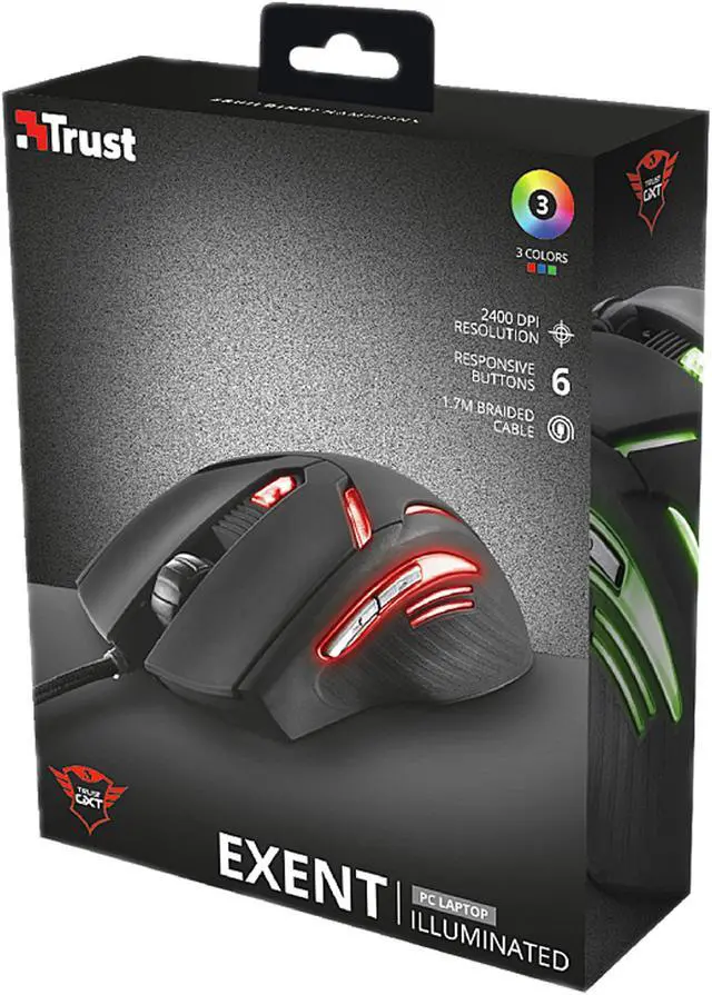Alt view image 5 of 6 - Trust GXT 152 Exent Illuminated Gaming Mouse - Accurate 2400 dpi Gamer Mouse with 6 Buttons and Illuminated Top and Sides