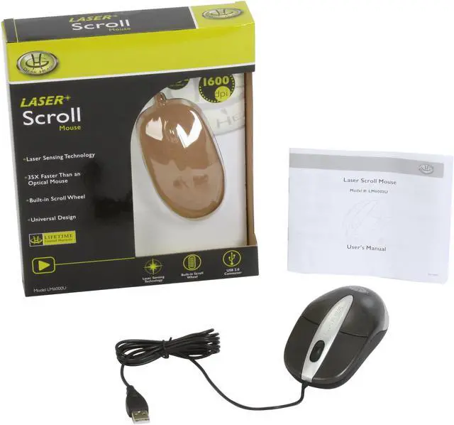 Alt view image 5 of 5 - GEAR HEAD LM6000U Black 3 Buttons 1 x Wheel USB Wired Laser Mouse