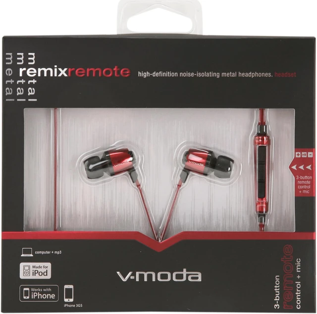 Alt view image 7 of 7 - V-Moda Rrmt-rouge Remix Canal Headphone with Three-button Remote Control (Rouge)
