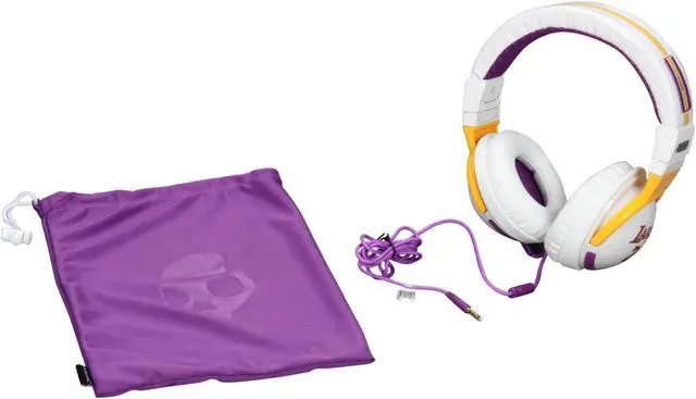 Alt view image 6 of 7 - Skullcandy Hesh White SGHEBZ-12 3.5mm Connector Circumaural Headphone with Mic - NBA Lakers White (2011 Model)