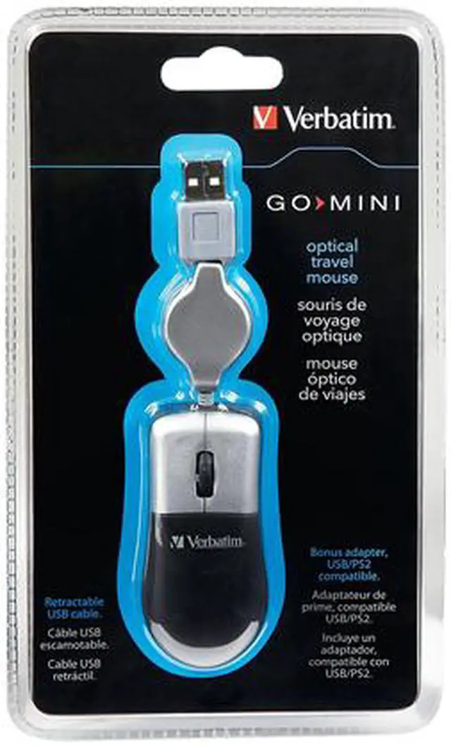 Alt view image 2 of 2 - Verbatim 49003 Black/Silver 3 Buttons 1 x Wheel USB Wired Optical Mini travel Mouse
