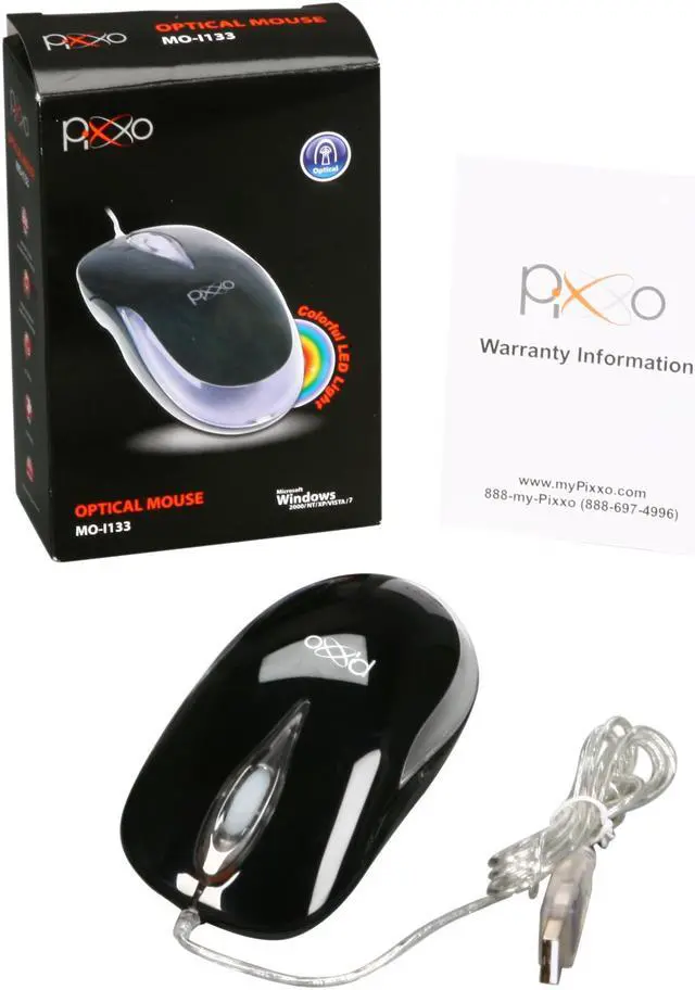 Alt view image 5 of 5 - Pixxo MO-I133U Black 3 Buttons 1 x Wheel USB Wired Optical Mouse