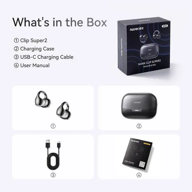 Alt view image 10 of 10 - NANK Clip Super2, Clip On Earbuds Open Ear, Bluetooth 6.0, 30H Playtime, Clip-on Headphones, Dual Device Connection, Touch Control, Type-C Charging, Secure Comfort for Running, Workout & Daily Use