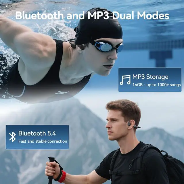 Alt view image 2 of 7 - NANK Runner 4 Bone Conduction Wireless Bluetooth Headphones with IPX8+ 8 hours play time + 16 GB MP3 player, Grey
