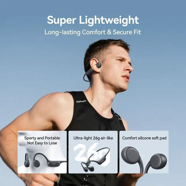 Alt view image 6 of 7 - NANK Runner 4 Bone Conduction Wireless Bluetooth Headphones with IPX8+ 8 hours play time + 16 GB MP3 player, Grey
