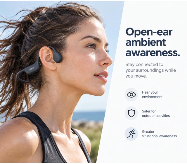 Alt view image 8 of 10 - NANK Runner 4 Bone Conduction Wireless Bluetooth Headphones, IPX8, 8-Hour Operating Time, 16 GB MP3 Player, Grey