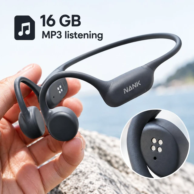 Alt view image 9 of 10 - NANK Runner 4 Bone Conduction Wireless Bluetooth Headphones, IPX8, 8-Hour Operating Time, 16 GB MP3 Player, Grey