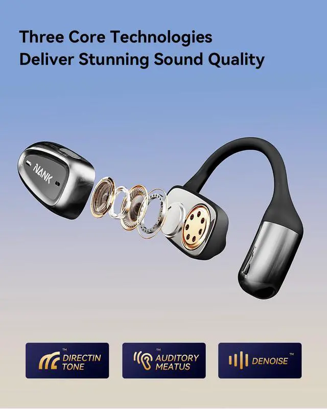 Alt view image 4 of 7 - NANK OE Mix Open-Ear Headphones, Bluetooth 5.4 Wireless Sports Headphones with Earhooks, 18Hrs Sports Earbuds with Charging Case for Running, Cycling, Walking, Workout