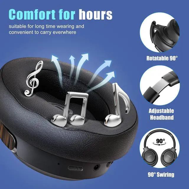 Alt view image 4 of 7 - BERIBES Bluetooth Headphones Over Ear, 65H Playtime and 6 EQ Music Modes Wireless Headphones with Microphone, HiFi Stereo Foldable Lightweight Headset, Deep Bass for Home Office Cellphone PC Ect.