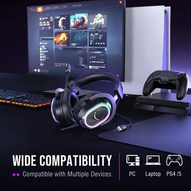 Alt view image 9 of 11 - FIFINE H13 USB Gaming Headset - with Mic - 7.1 Surround Sound - Vibrant RGB Lighting - Ergonomic Ear Pads - Control Box, Streaming