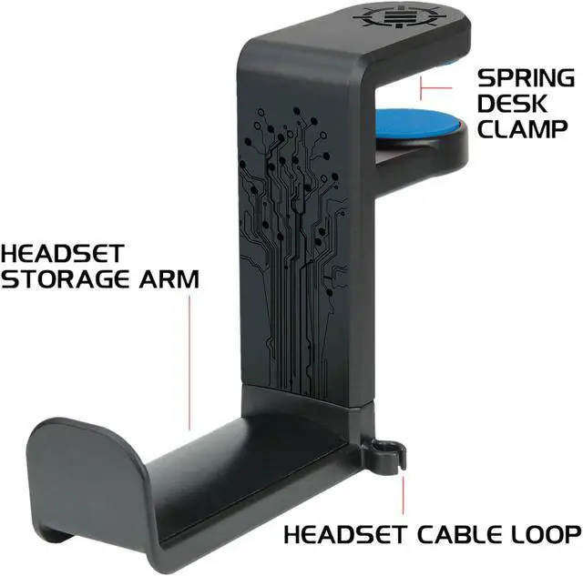 Alt view image 3 of 5 - Enhance Desk Gaming Headset Holder with Clamp On Under Desk Design & Cable Clip