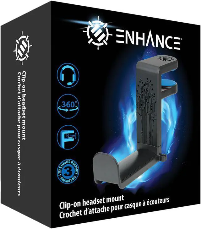 Alt view image 5 of 5 - Enhance Desk Gaming Headset Holder with Clamp On Under Desk Design & Cable Clip